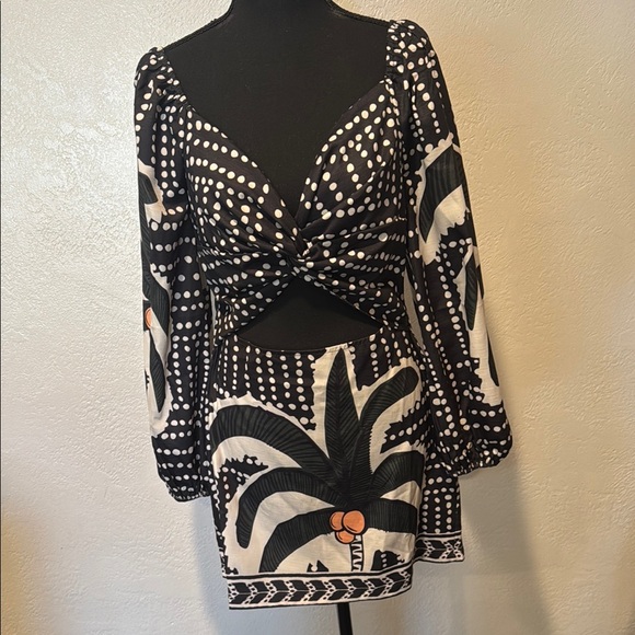 Black Long Sleeve Mini Dress with Cut Out and Tie Front - Picture 1 of 5